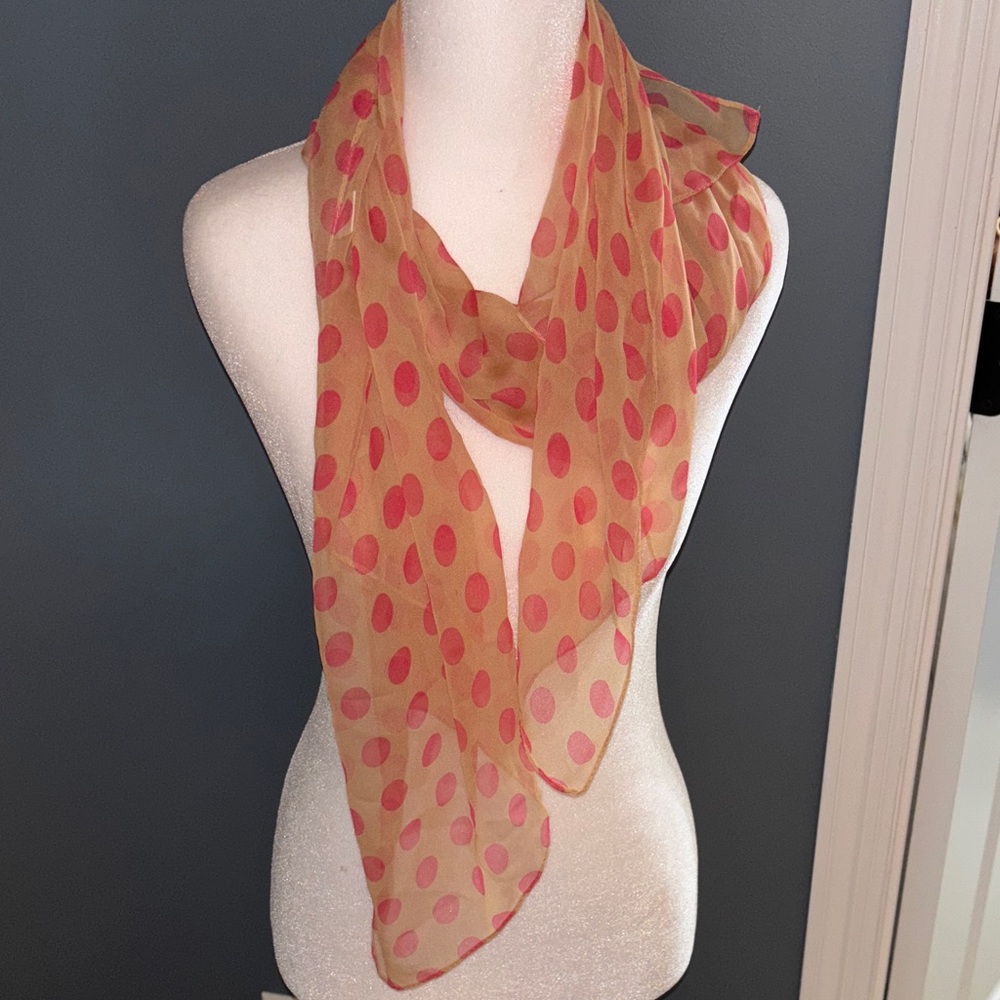 100% silk Polka Dot Sheer Scarf - Hot pink & blush